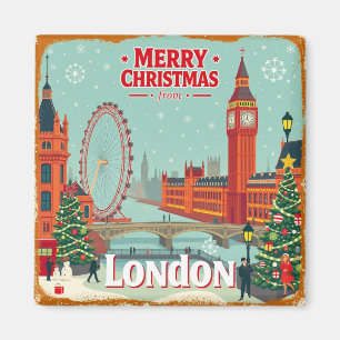 Aimant Vintage Retro Joyeux Noël de Londres