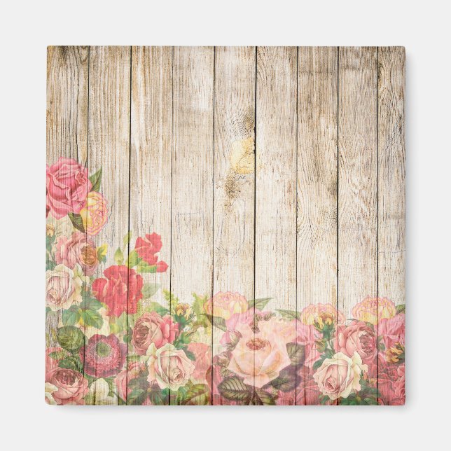 Aimant Vintage Russe Romantique Rose Bois (Devant)