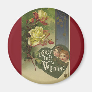 Aimant Vintage Saint Valentin victorienne, filles et Rose
