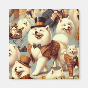 Aimant Vintage Samoyed Chien Peinture sans joint