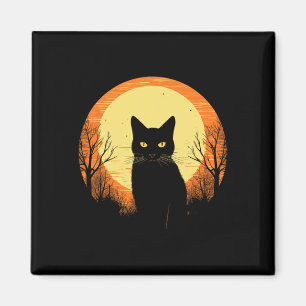 Aimant Vintage Scary Halloween Black Cat Costume Rétro Mo