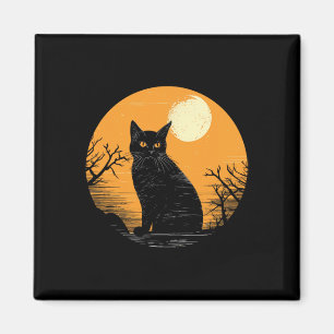Aimant Vintage Scary Halloween Black Cat Costume Rétro Mo
