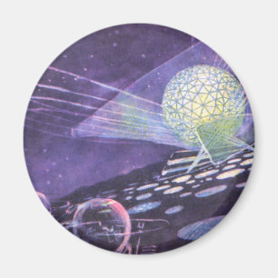Aimant Vintage Science Fiction, a Glowing Orb with Aliens