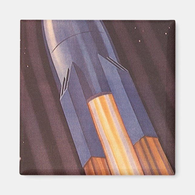 Aimant Vintage Science Fiction Space Ship Rockets (Devant)