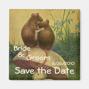 Aimant Vintage souris sur un champignon, sauvez la date!