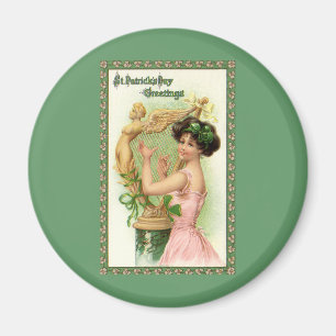 Aimant Vintage St. Patrick's Day Lady Music Musician Harp