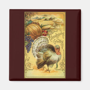 Aimant Vintage Thanksgiving Greeting with a Turkey