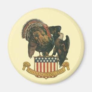 Aimant Vintage Thanksgiving Turkey, Eagle, American Flag