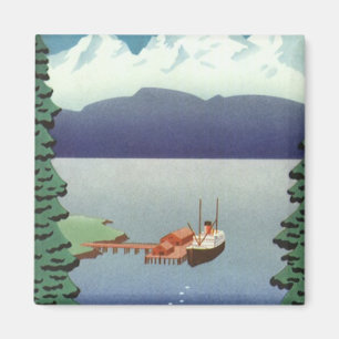 Aimant Vintage Travel Poster, Scenic Alaska Landscape