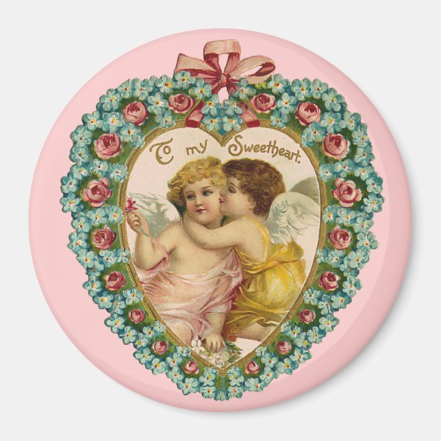 Aimant Vintage Valentine Affectionate Cherubs (Devant)