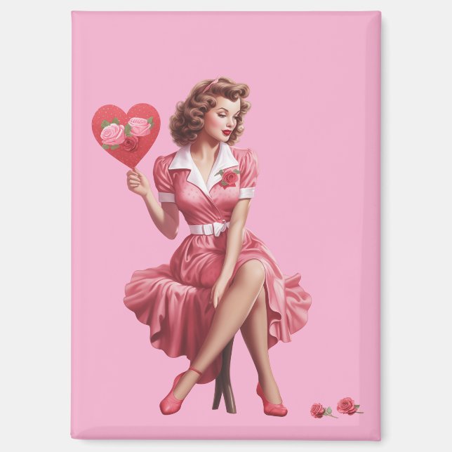 Aimant Vintage Valentine Pin-Up Girl Postcard (Recto)