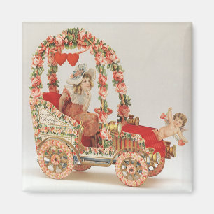 Aimant Vintage Valentines Victorienne, Voiture avec Fleur