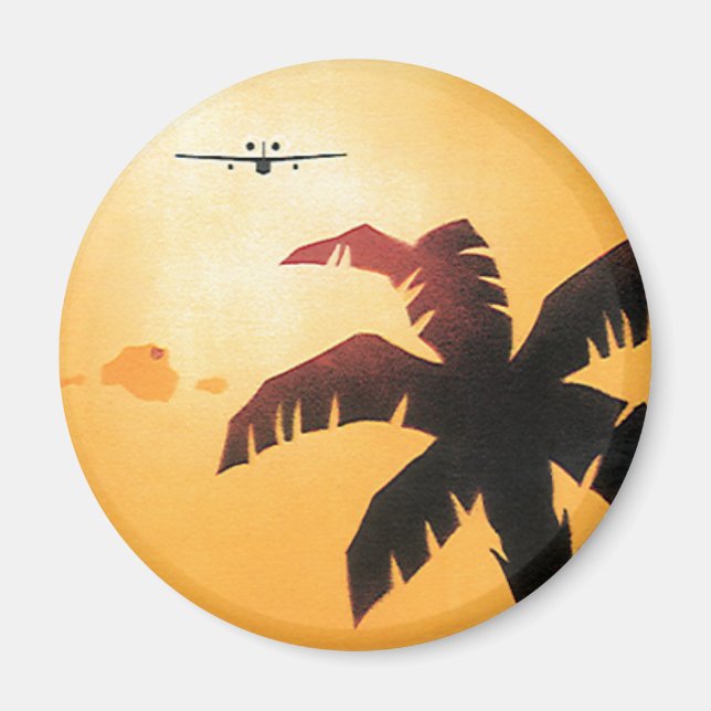 Aimant Vintage voyage, avion au-dessus des îles Hawaii (Devant)