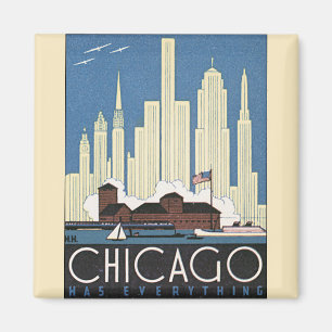 Aimant Vintage voyage Chicago Illinois Skyscraper Skyline