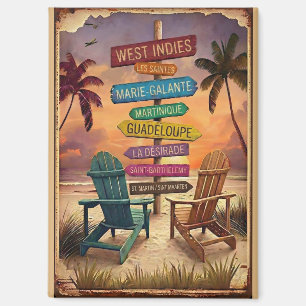 Aimant Vintage West Indies Beach Sign / Panneau Antilles