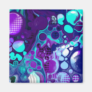 Aimant Violet, Bleu et Turquoise Abstrait Fluid Art