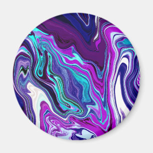 Aimant Violet, Bleu et Turquoise Abstrait Fluid Art