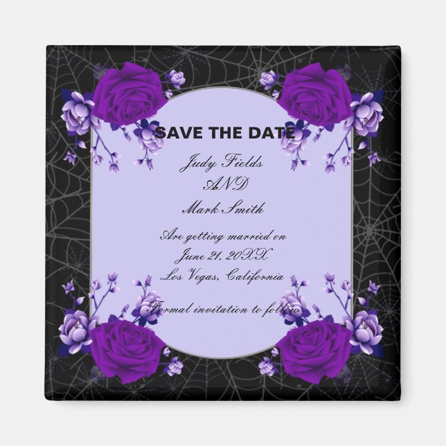 Aimant Violet Rose Floral Spiderweb Mariage Enregistrer L (Devant)