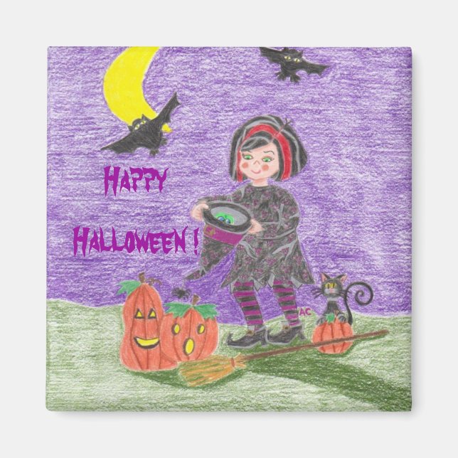 Aimant violet sorcière d'Halloween ! (Devant)