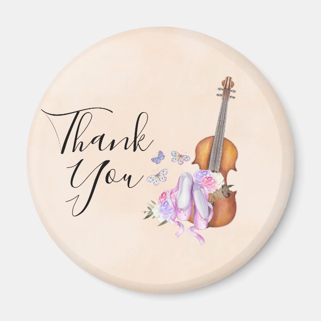 Aimant Violon, Chaussures de Ballet, Fleurs et Papillons (Devant)