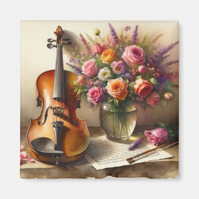 Aimant Violon, Partition et un Vase de Fleurs (Devant)
