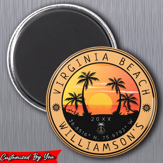 Aimant Virginia Beach USA Retro Sunset Souvenirs 60s (Créateur téléchargé)