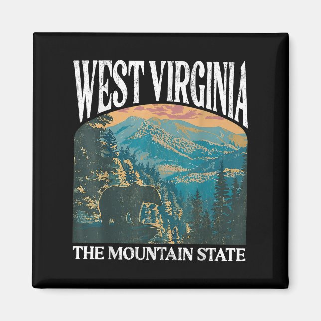 Aimant Virginie-Occidentale Retro Bear Mountain Graphic (Devant)