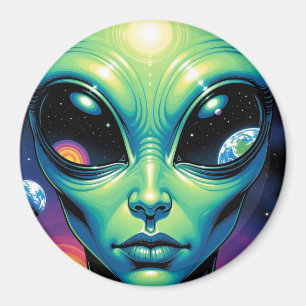 Aimant Visage Alien avec des planètes Réflexions dans les