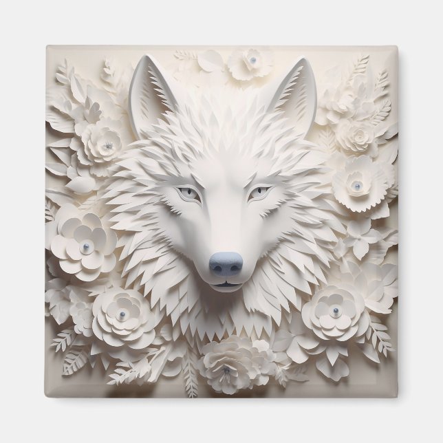 Aimant Visage de loup blanc 3D (Devant)