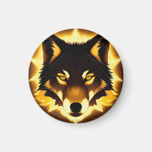 Aimant Visage de Loup Radieux Illuminé par une Lumière Do