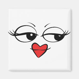 Aimant Visage mignon avec lèvres du coeur et cils