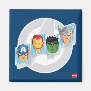 Aimant Visages de personnages d'Avengers sur le logo