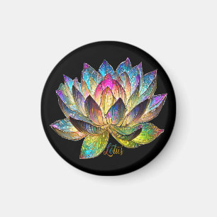 Aimant Vitrail Fleur de Lotus Colorée sur Fond Noir