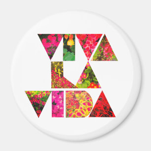Aimant VIVA LA VIDA Lettres florales blanches rondes