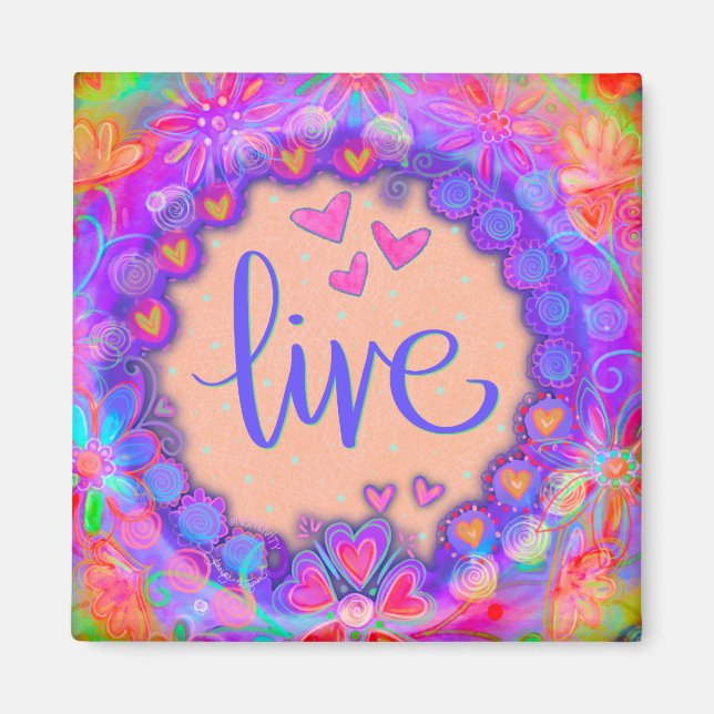Aimant Vivez un joli coeur floral Inspirivité moderne (Devant)