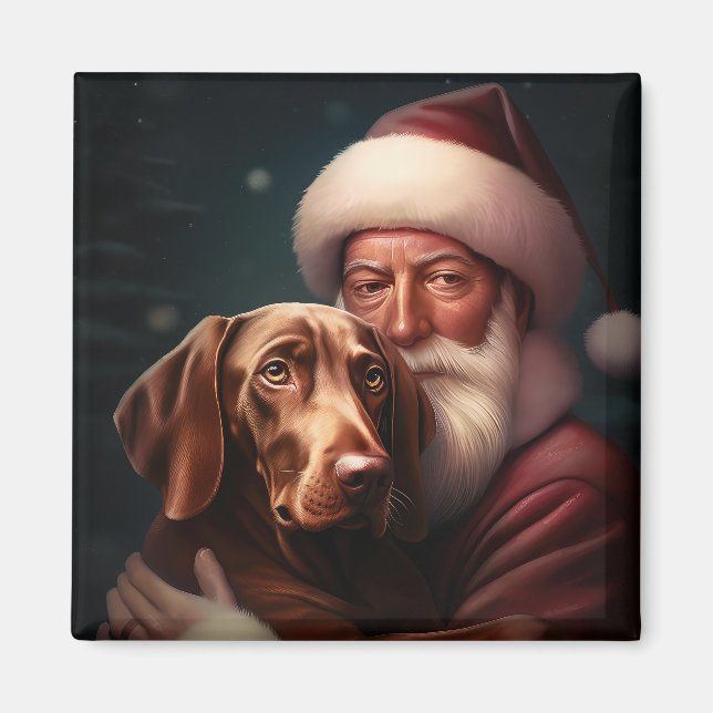 Aimant Vizsla avec Noël Festif du Père Noël (Devant)
