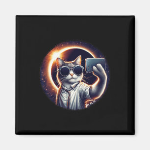 Aimant Voir Totalité Américaine 2024 Funny Selfie Cat Sol
