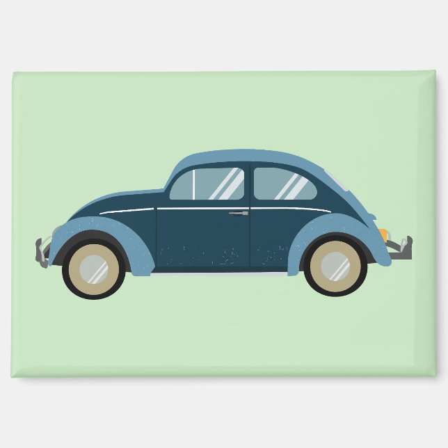 Aimant voiture cool bleu rétro avec des menottes (Recto)