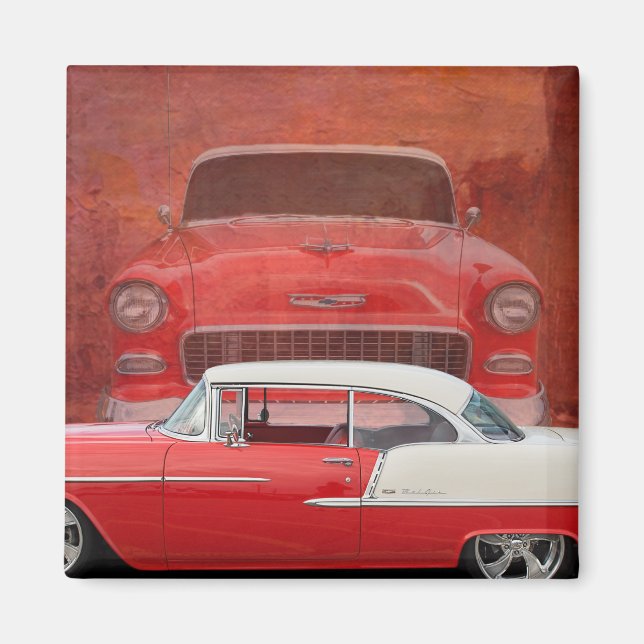 Aimant Voitures classiques Chevy Bel Air Dodge Rouge Blan (Devant)