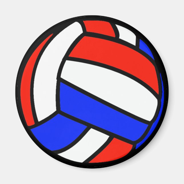 Aimant Volley-ball blanc rouge et bleu (Devant)