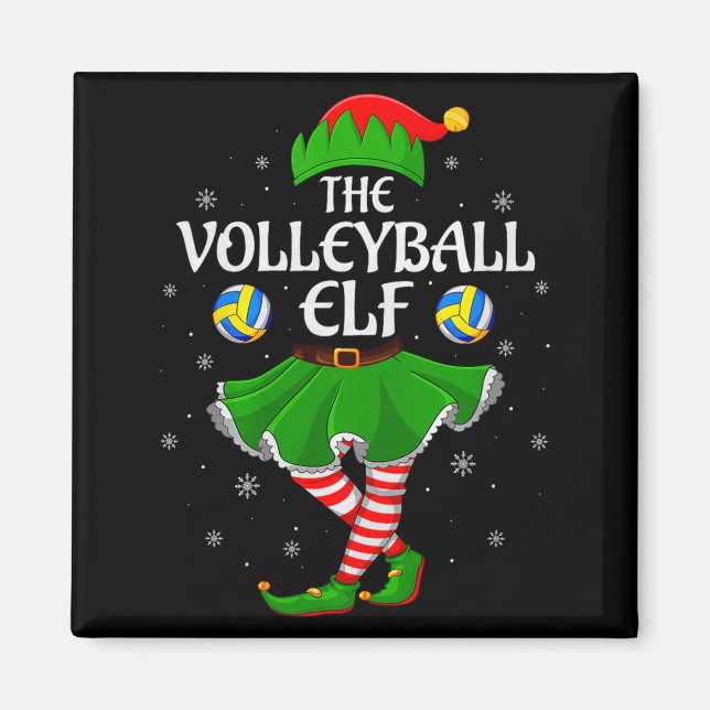 Aimant Volleyball Elf Christmas Family Girls Women Elf Sq (Devant)