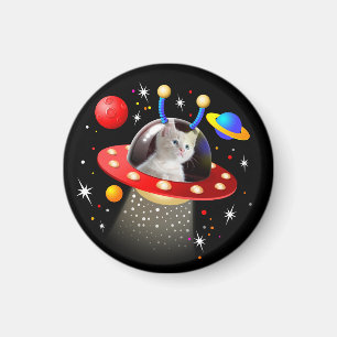 Aimant Votre Chat Space Voyeler UFO Sci-Fi Personnalisé