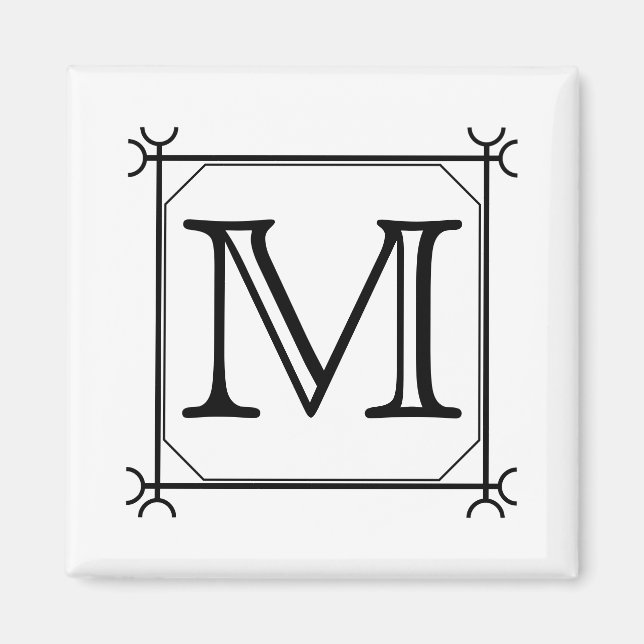 Aimant Votre Lettre. Monogramme personnalisé. Noir et bla (Devant)