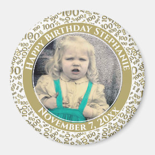 Aimant Votre photo 100e anniversaire Motif or/blanc