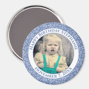 Aimant Votre photo 70e anniversaire Numéro Motif Bleu/Bla