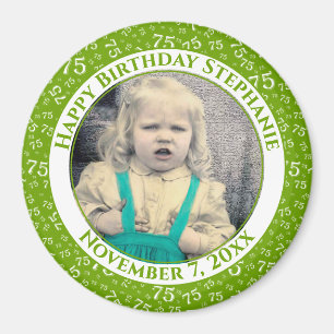 Aimant Votre photo 75e anniversaire Numéro Motif   Vert