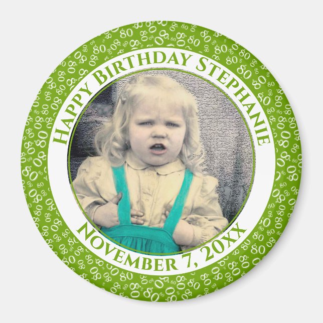 Aimant Votre photo 80e anniversaire Numéro Motif | Vert (Devant)