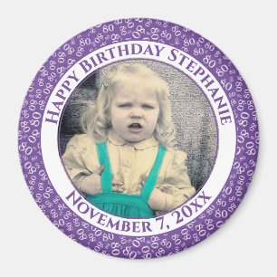 Aimant Votre photo 80e anniversaire Numéro Motif   Violet