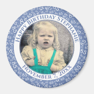 Aimant Votre photo 85e anniversaire Motif   Bleu/Blanc