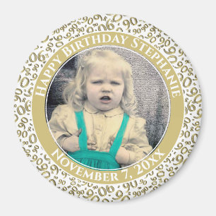 Aimant Votre photo 90e anniversaire Motif   Or/Blanc